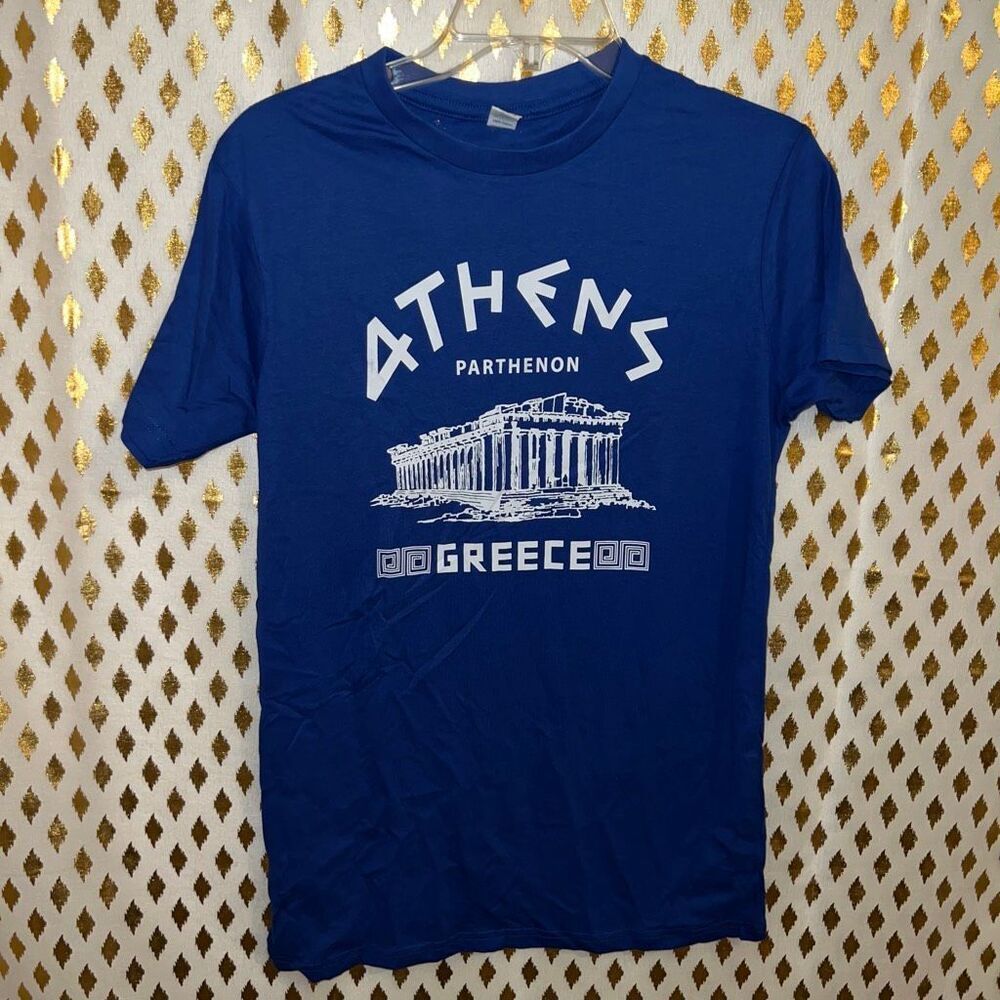 Men’s Athens Greece souvenir tee blue parthenon T-shirt size S
